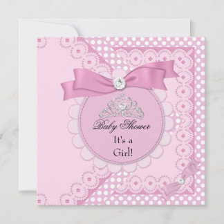 Baby Shower Girl White Pink Princess Tiara Invitation
