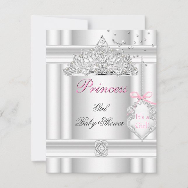 Baby Shower Girl White Pink Princess Tiara Invitation (Front)