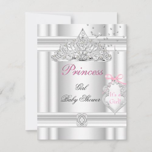 Baby Shower Girl White Pink Princess Tiara Invitation