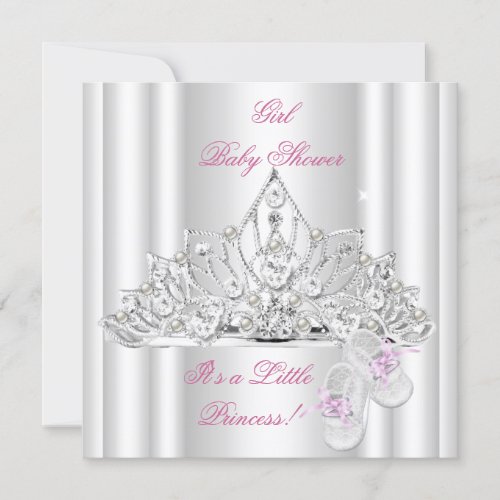 Baby Shower Girl White Pink Princess Tiara Invitation