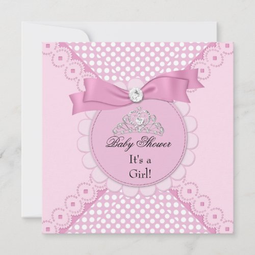 Baby Shower Girl White Pink Princess Tiara Announcement