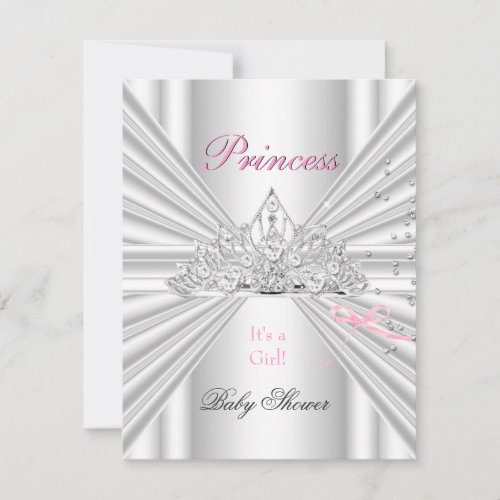 Baby Shower Girl White Pink Princess Tiara Invitation