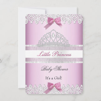 Baby Shower Girl White Pink Princess Tiara Lace Invitation