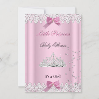 Baby Shower Girl White Pink Princess Tiara Lace Invitation
