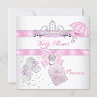 Baby Shower Girl White Pink Princess Tiara Magical Invitation