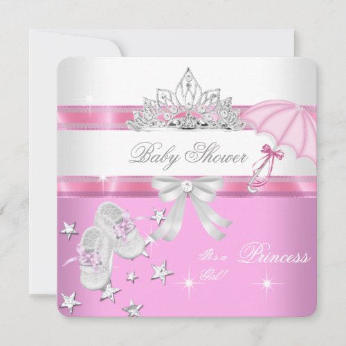 Baby Shower Girl White Pink Princess Tiara Magical Personalized Invites