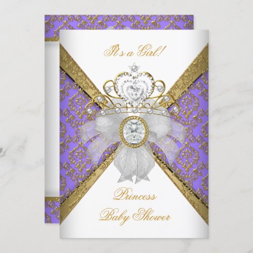 Baby Shower Girl White Purple Princess Damask Invitation