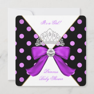 Baby Shower Girl White Purple Princess Polka Dot Invitation