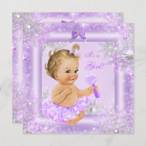 Baby Shower Girl Winter Lavender Snowflake Blonde Invitation
