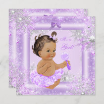 Baby Shower Girl Winter Lavender Snowflake Brunett Invitation