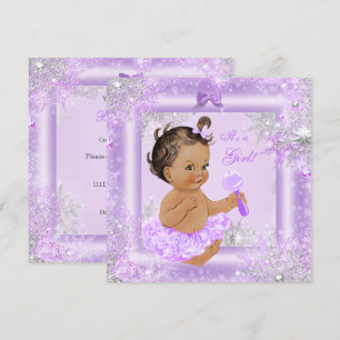 Baby Shower Girl Winter Lavender Snowflake Brunett Invitation
