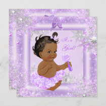 Baby Shower Girl Winter Lavender Snowflake Ethnic Invitation