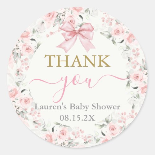 Baby Shower Girl with bow Classic Round Sticker