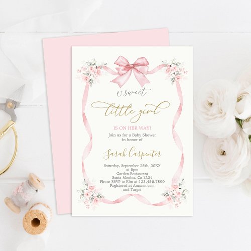 Baby Shower Girl with bow Invitation