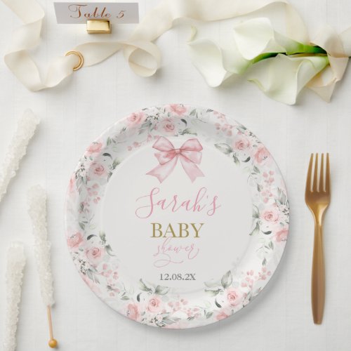 Baby Shower Girl with bow Paper Plates