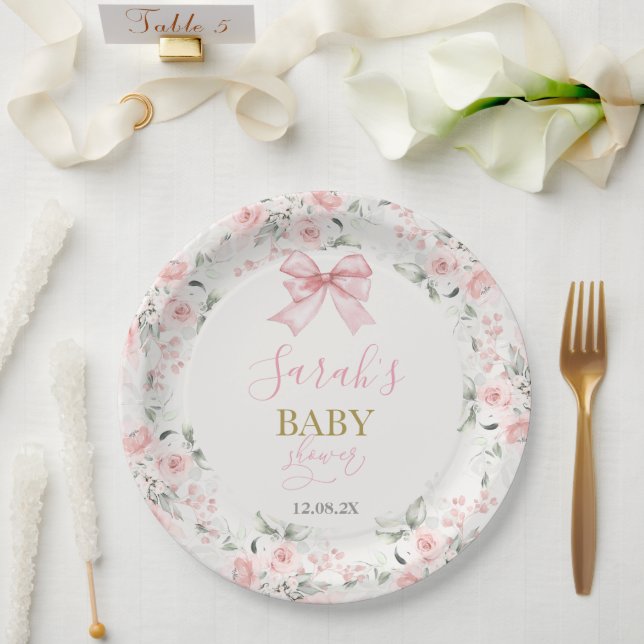 Baby Shower Girl with bow Paper Plates (Wedding)