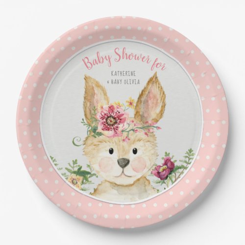Baby Shower Girl Woodland Animal Boho Bunny Rabbit Paper Plates