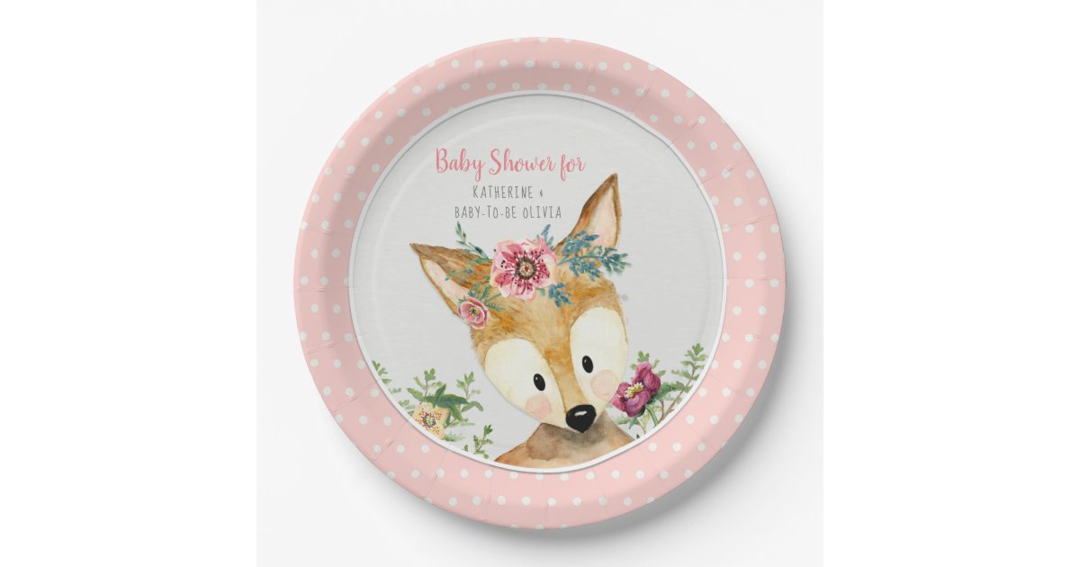 Baby Shower Girl Woodland Animals Boho Deer Floral Paper Plate Baby Shower Girl Woodland Animals Boho Deer Floral Paper Plate