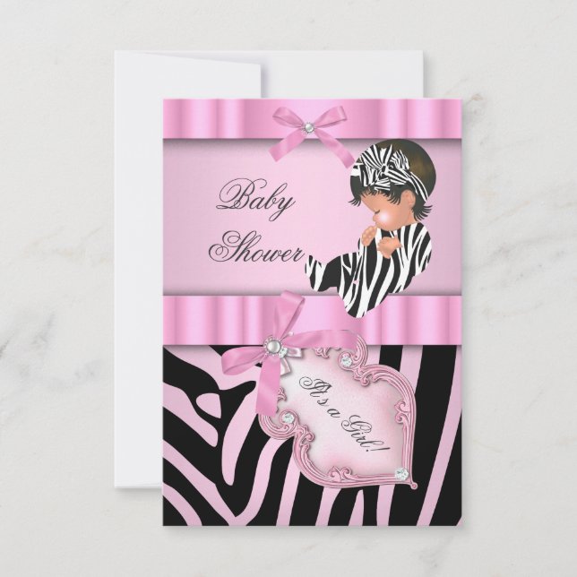 Baby Shower Girl Zebra Pink black Invitation (Front)