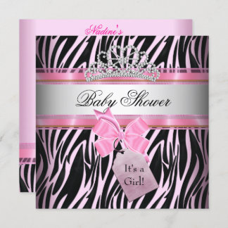 Baby Shower Girl Zebra Pink Princess Black Invitation