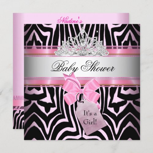 Baby Shower Girl Zebra Pink Princess Black Invitation