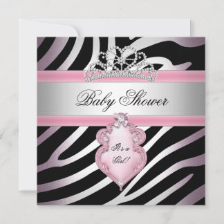Baby Shower Girl Zebra Pink Princess Black Invitation