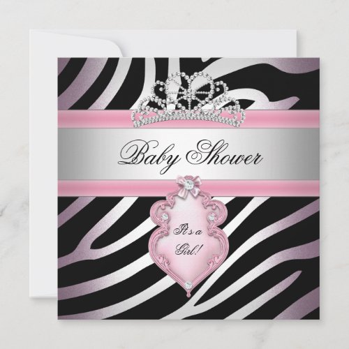 Baby Shower Girl Zebra Pink Princess Black Custom Announcements