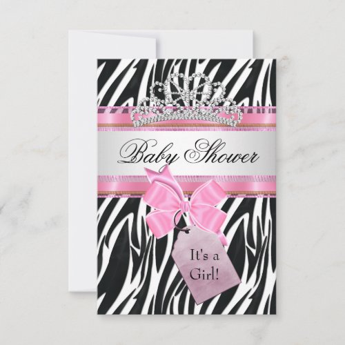 Baby Shower Girl Zebra Pink Princess Invitation