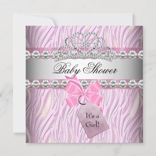 Baby Shower Girl Zebra Pink Princess Tiara Diamond Custom Invites
