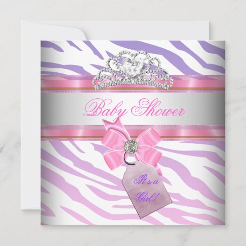 Baby Shower Girl Zebra Pink Purple Princess Personalized Invite