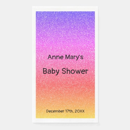 Baby Shower Girls Custom Name Glittery Pink Orange Paper Guest Towels
