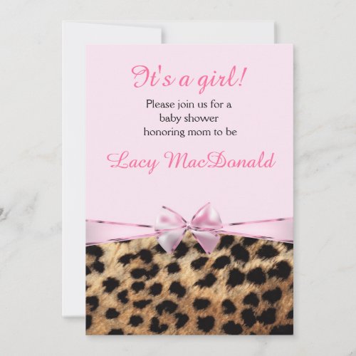 Baby Shower Girls Pink Bow Leopard Cheetah Invite