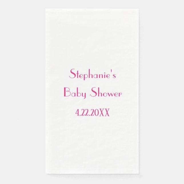 Baby Shower Girls Pink Custom Name 2024 Elegant Paper Guest Towels (Front)