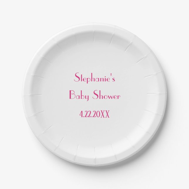 Baby Shower Girls Pink Custom Name 2024 Elegant Paper Plates (Front)