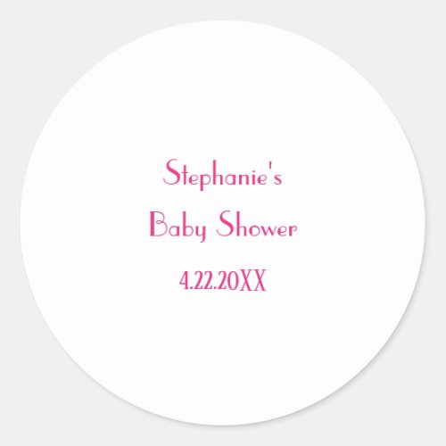 Baby Shower Girls Pink Custom Name Elegant 2024 Classic Round Sticker
