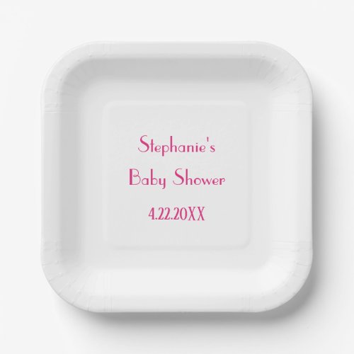 Baby Shower Girls Pink Custom Name Elegant 2024 Paper Plates