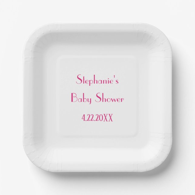 Baby Shower Girls Pink Custom Name Elegant 2024 Paper Plates (Front)