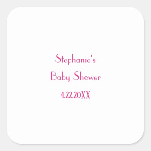 Baby Shower Girls Pink Custom Name Elegant 2024 Square Sticker