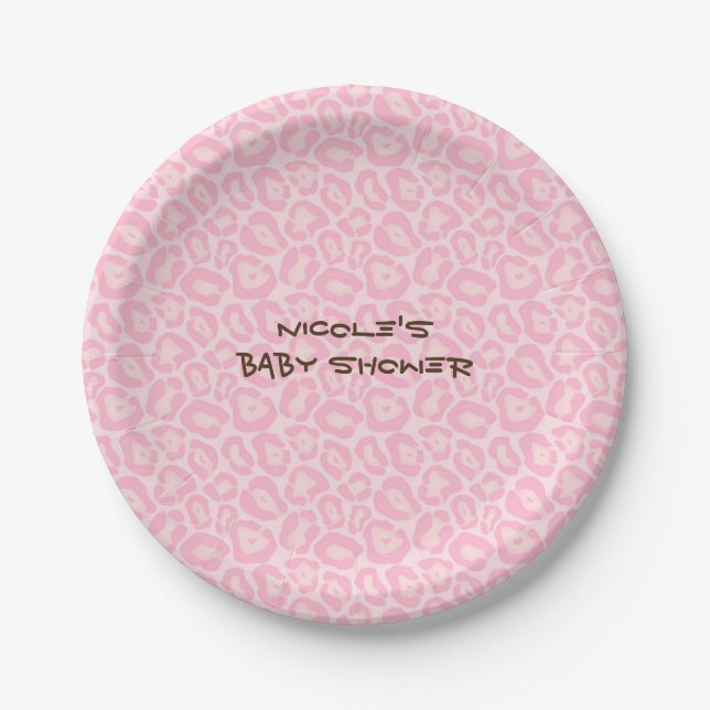 Baby Shower Girls Pink Safari Cheetah Leopard Paper Plates (Front)