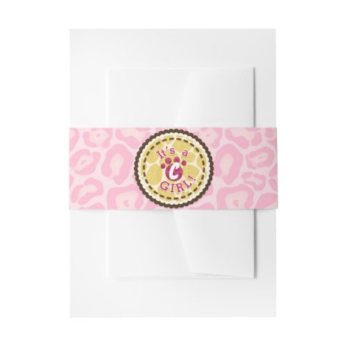 Baby Shower Girls Pink Safari Print Themed Party Invitation Belly Band