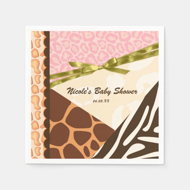 Baby Shower Girls Pink Safari Print Themed Party Paper Napkins (Front)