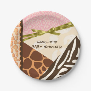 Baby Shower Girls Pink Safari Print Themed Plates