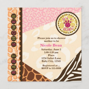 Baby Shower Girls Pink Safari Theme Invitations