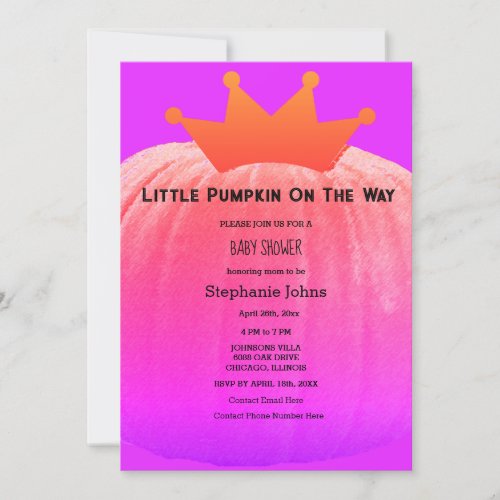 Baby Shower Girls Pumpkin Pink Purple QR Code Invitation