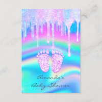 Baby Shower Girly Feet Drip Unicorn Holograph Opal Invitation