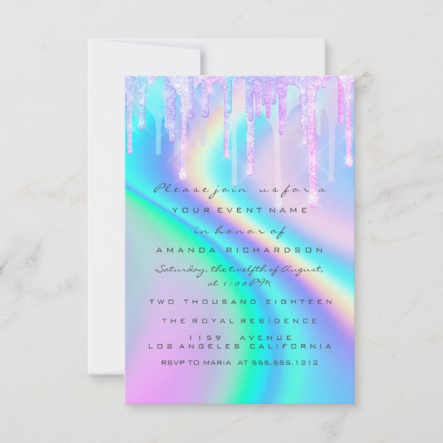 Baby Shower Girly Feet Drips Unicorn Holograph Invitation (Front)