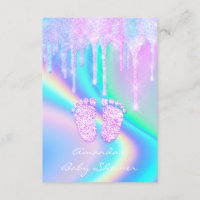 Baby Shower Girly Feet Glitter Drips Unicorn Holog Invitation