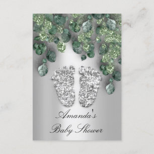 Baby Shower Glitter Feet Gray Eucalyptus Green VIP Invitation