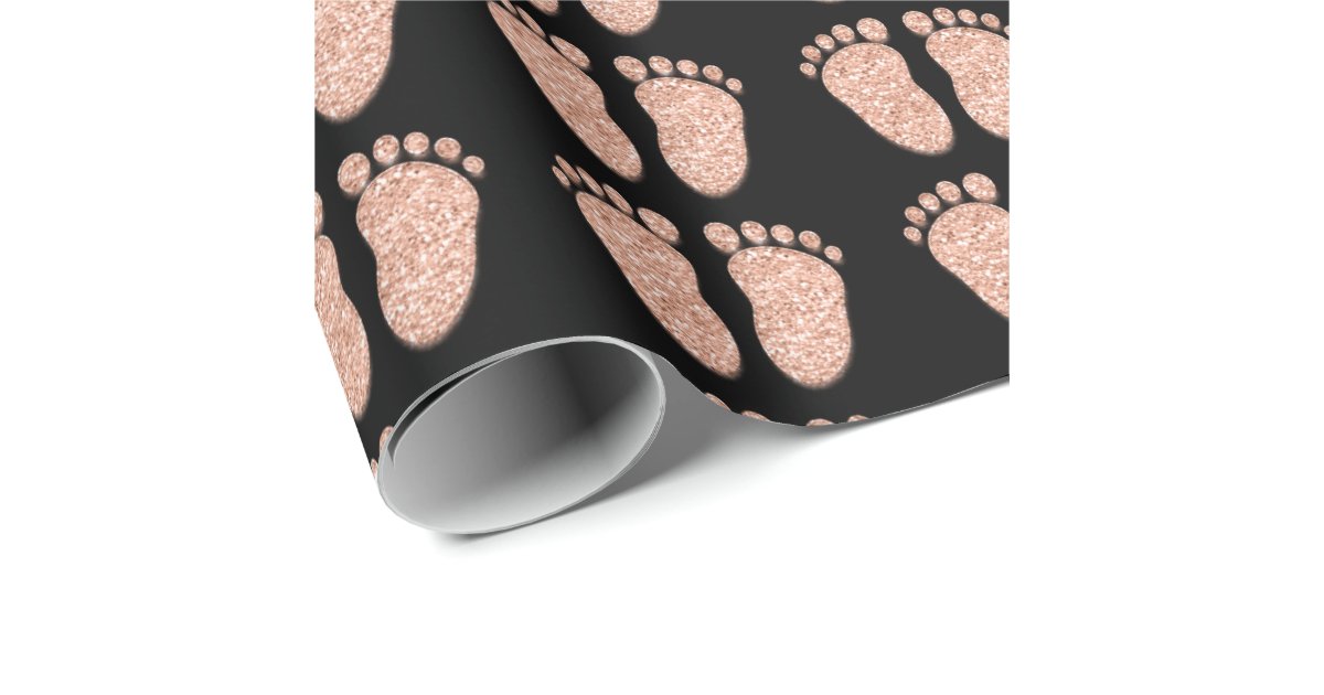 Baby Shower Glitter Girl Black Pink Rose Gold Feet Wrapping Paper