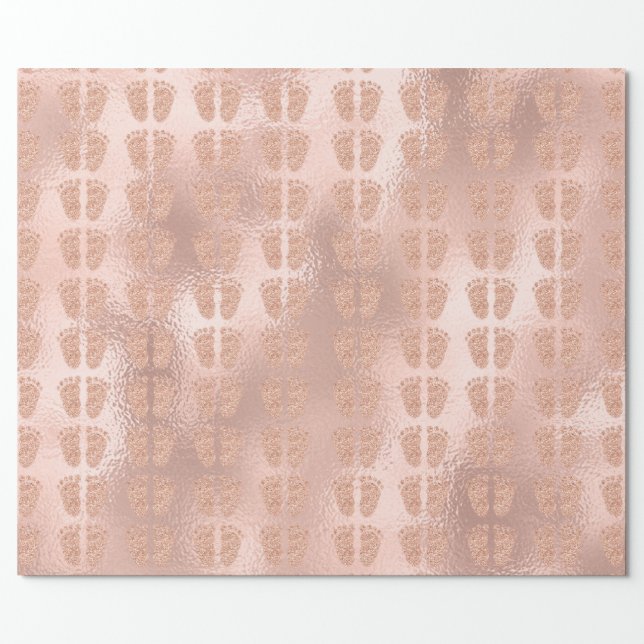 Baby Shower Glitter Girl Coppe Pink Rose Gold Feet Wrapping Paper | Zazzle